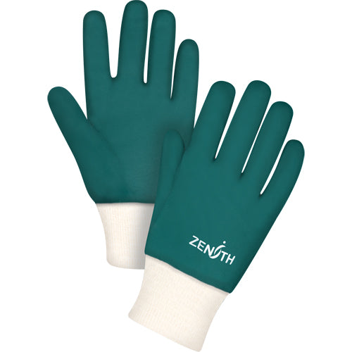 Green double-coated PVC gloves with cotton jersey lining, 70 mils