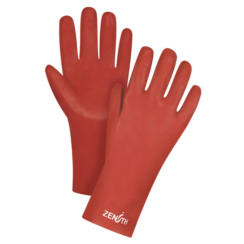 Gants rouges à fini doux résistants aux produits chimiques en PVC avec doublure Interlock, 47-mil