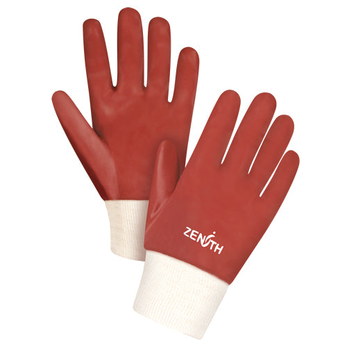 Gants rouges à fini doux résistants aux produits chimiques en PVC avec doublure Interlock, 47-mil