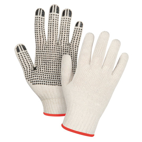Gants légers tricotés à pois en poly/coton, un côté, calibre 7, qualité SDS