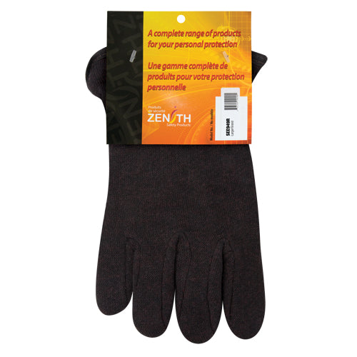 Gants de jersey, Grand, Brun, Molleton rouge, À enfiler - SEE949R