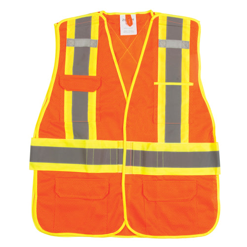 Veste de sécurité pour arpenteur, Orange haute visibilité, Grand, Polyester - SEF102R