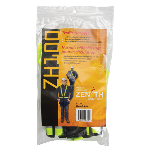 Standard Duty Safety Harness, High Visibility Lime Yellow, Silver Reflective Color, X-Large - SEF119R