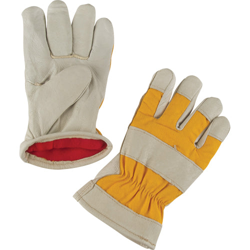Premium winter lined work gloves, pigskin grain leather palm, foam fleece lining