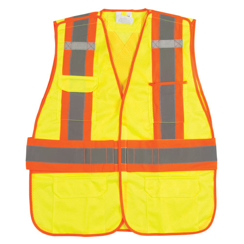 Veste d'arpenteur haute visibilité conforme à la CSA en polyester jaune lime