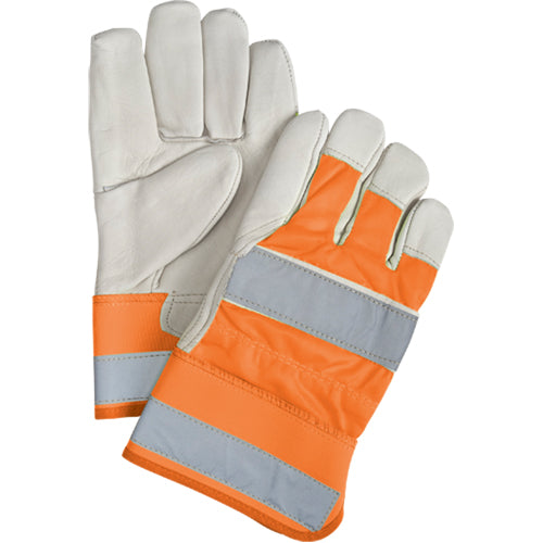 Gants d'ajusteur haute visibilité de première qualité, Grand, Paume en Cuir fleur de vache, Doublure en Coton - SEK242