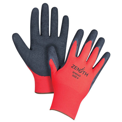 Gants enduits à prise crêpée noir & rouge en latex de caoutchouc, calibre 13, enveloppe polyester