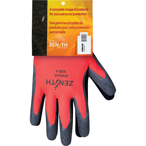 Natural Rubber Latex Coated Gloves, 9, Rubber Latex Coating, 13 Gauge, Polyester Shell - SFM543R