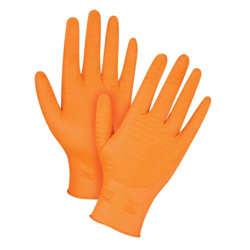 Gants de poids lourd Gripper en nitrile 7 mils, sans poudre, orange, haute performance