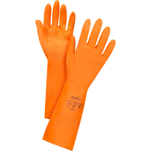 Gants orange de première qualité résistants aux produits chimiques, 13" lo, Latex de caoutchouc, Doublure en Ouatée, 28 mils