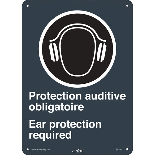 Hearing Protection Required sign - Bilingual with pictogram