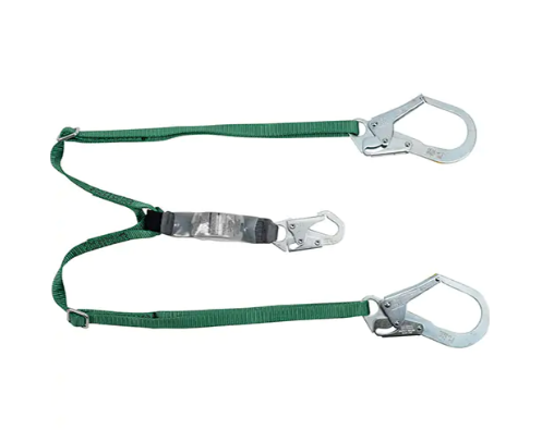 Longe de sécurité XPRS série V 6' en sangle verte avec crochets métalliques argentés robustes.