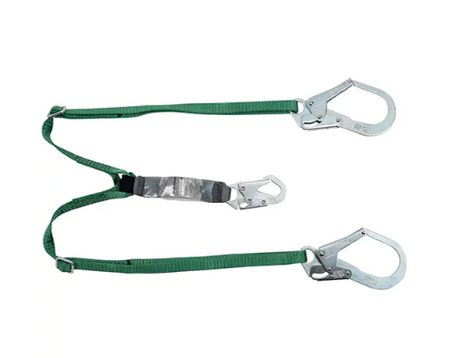 Longe de sécurité XPRS série V 6' en sangle verte avec crochets métalliques argentés robustes.