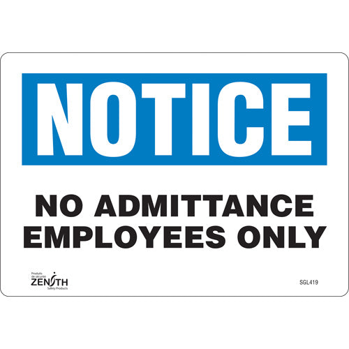 "Employees Only" sign, English language signage for door and interior