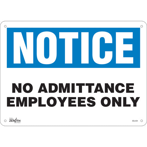"Employees Only" sign, English language signage for door and interior