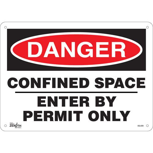 "Confined Space Enter By Permit Only" Sign, 10" x 14", Plastic, English - SGL609