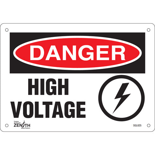 Enseigne «High Voltage» Anglais avec pictogramme pour signalisation de sécurité