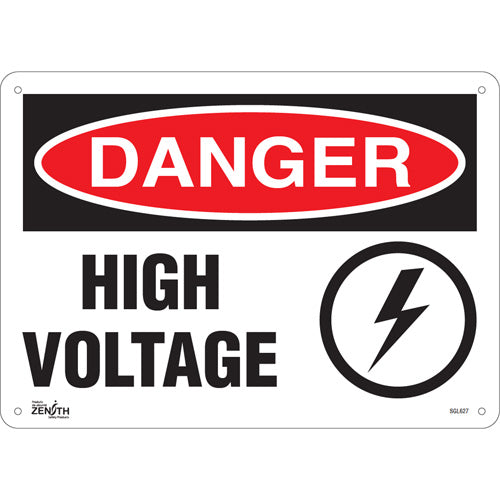 Enseigne «High Voltage» Anglais avec pictogramme pour signalisation de sécurité