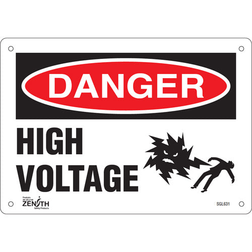 Enseigne «High Voltage» en anglais avec pictogramme pour sécurité et avertissement