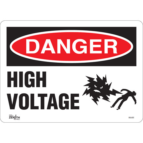 Enseigne «High Voltage» en anglais avec pictogramme pour sécurité et avertissement