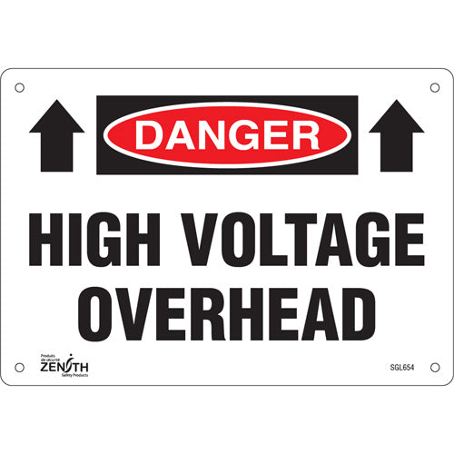 Enseigne «High Voltage Overhead», Anglais avec pictogramme — Signalisation sécurité