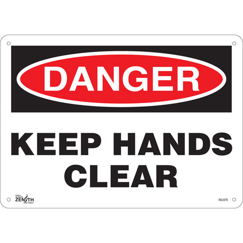 "Keep Hands Clear" sign, English safety sign for industrial area