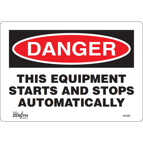 "This Equipment Starts And Stops Automatically" Sign — Industrial Safety Sign
