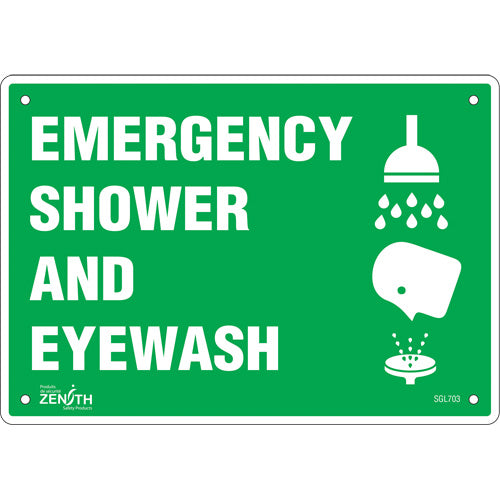 Enseigne «Emergency Shower And Eyewash», Anglais avec pictogramme — panneau de sécurité
