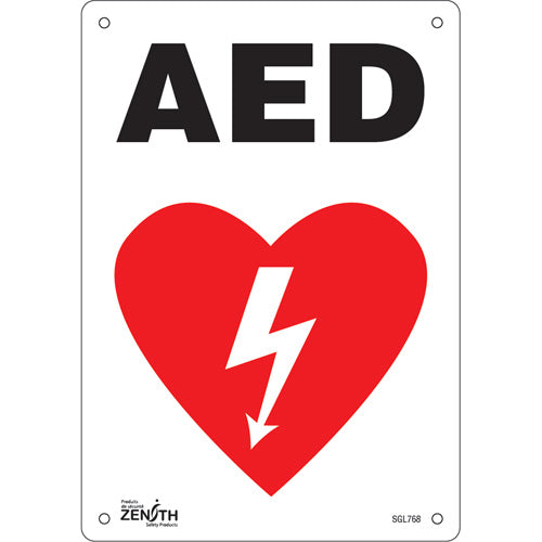 Enseigne «AED» en anglais avec pictogramme pour signalisation de défibrillateur