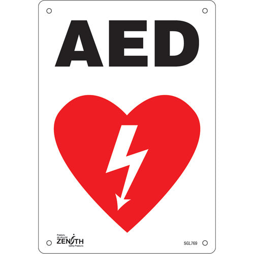 Enseigne «AED» en anglais avec pictogramme pour signalisation de défibrillateur