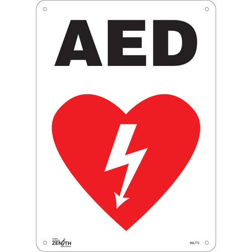 Enseigne «AED» en anglais avec pictogramme pour signalisation de défibrillateur
