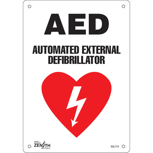Enseigne «AED Automated External Defibrillator», Anglais avec pictogramme défibrillateur