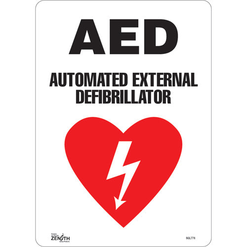 Enseigne «AED Automated External Defibrillator», Anglais avec pictogramme défibrillateur