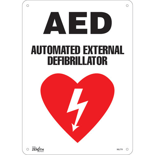 Enseigne «AED Automated External Defibrillator», Anglais avec pictogramme défibrillateur