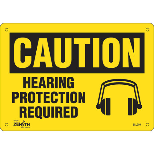 Enseigne « Hearing Protection Required », Anglais avec pictogramme, sécurité industrielle