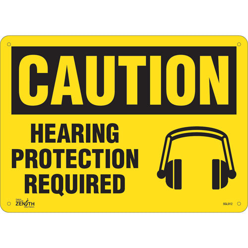 Enseigne « Hearing Protection Required », Anglais avec pictogramme, sécurité industrielle