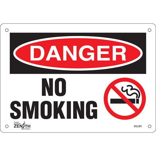 "No Smoking" sign, English with pictogram — Safety signage