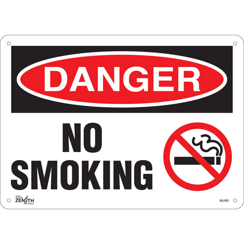 "No Smoking" sign, English with pictogram — Safety signage