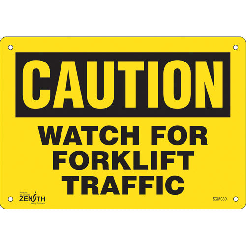 Enseigne «Watch For Forklift» pour sécurité industrielle, message en anglais