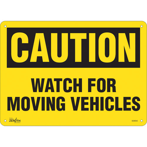 "Watch For Moving Vehicles" sign — Safety sign for moving vehicles