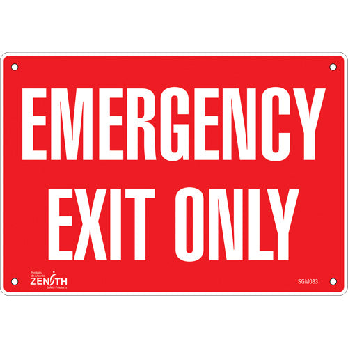 Enseigne «Emergency Exit Only» - Signalisation de sortie d'urgence en anglais int. et ext.