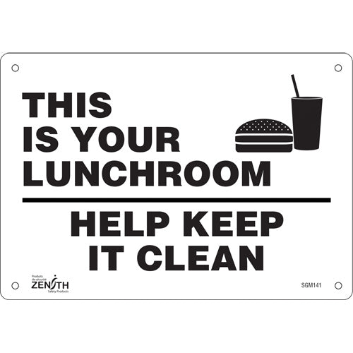 "This Is Your Lunchroom" sign, English with pictogram for signage