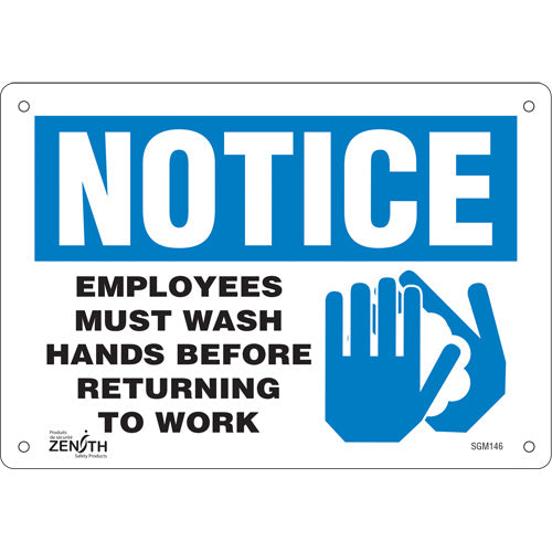 "Employees Must Wash Hands" sign, English with pictogram, health signage