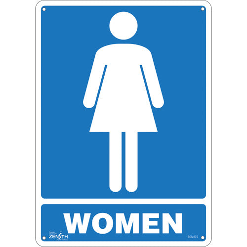English "Women" sign with pictogram — toilet sign
