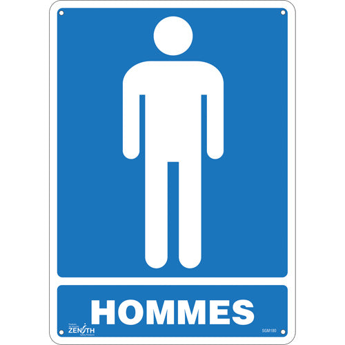 "Men" sign in French with pictogram for toilet signage