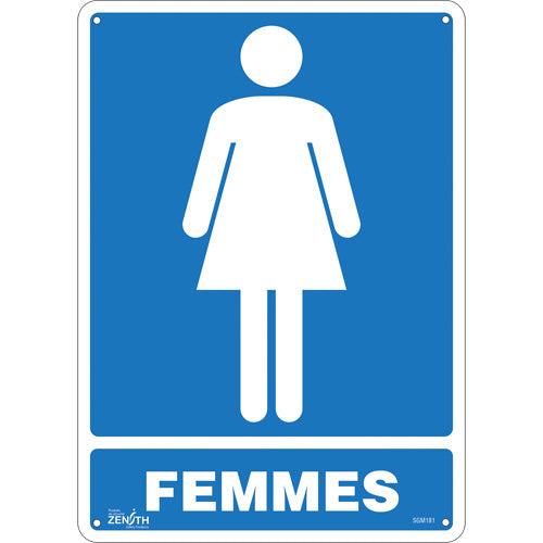 "Women" sign, French with pictogram for toilets