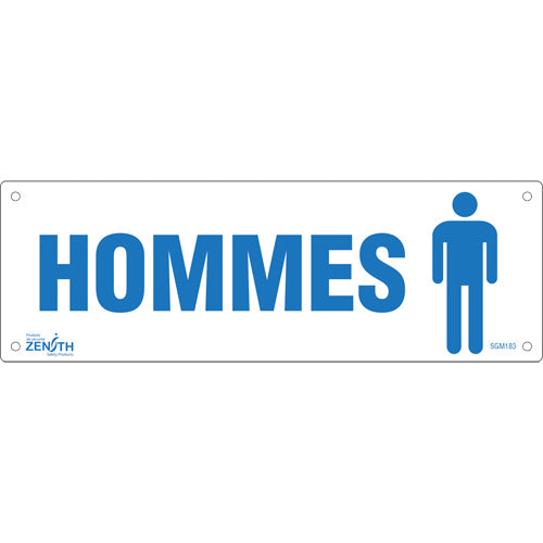 "Men" Sign, 4" x 12", Plastic, French with Pictogram - SGM183