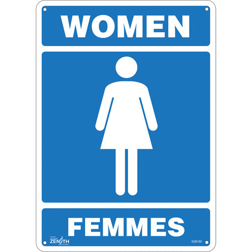 “Women - Femmes” sign, bilingual with pictogram for toilet signage