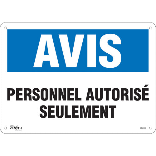 Enseigne «Personnel Autorisé Seulement» - Avertissement en français accès restreint