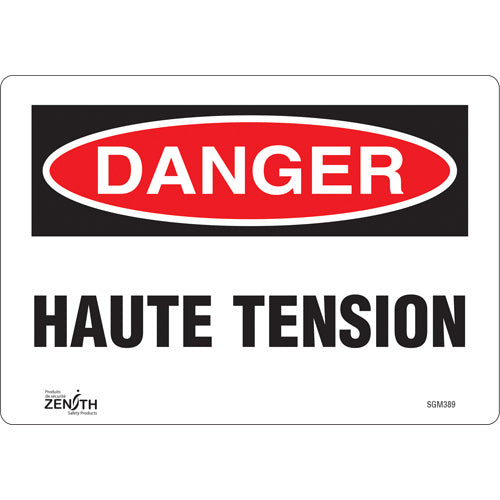 Enseigne «Haute Tension» en Français — panneau d'avertissement de sécurité